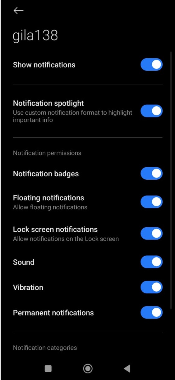 Menu notifikasi ON